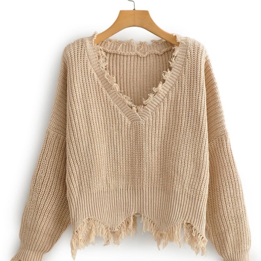 ✨Zaful✨Fringe V-Neck Cropped Sweater